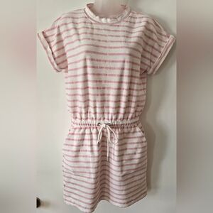 Lou & Grey Terry Striped Mini Dress Pink And White Elastic Drawstring Waist Euc